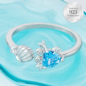 Heart Crab Gemstone ring with seashell - 925 Sterling Silver Mermaid Collection